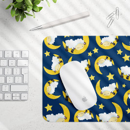 Mousepad Padrão Ovino, Ovelhas Dormindo, Lua, Estrelas