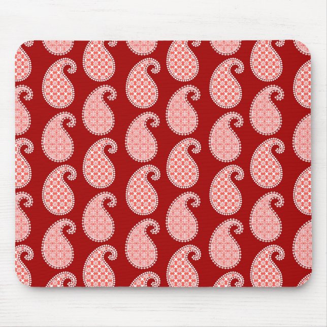 Mousepad padrão Paisley, vermelho profundo e branco (Frente)