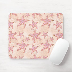 Mousepad Padrão Pastel Rosa de Estrelas-do-Mar e Coral