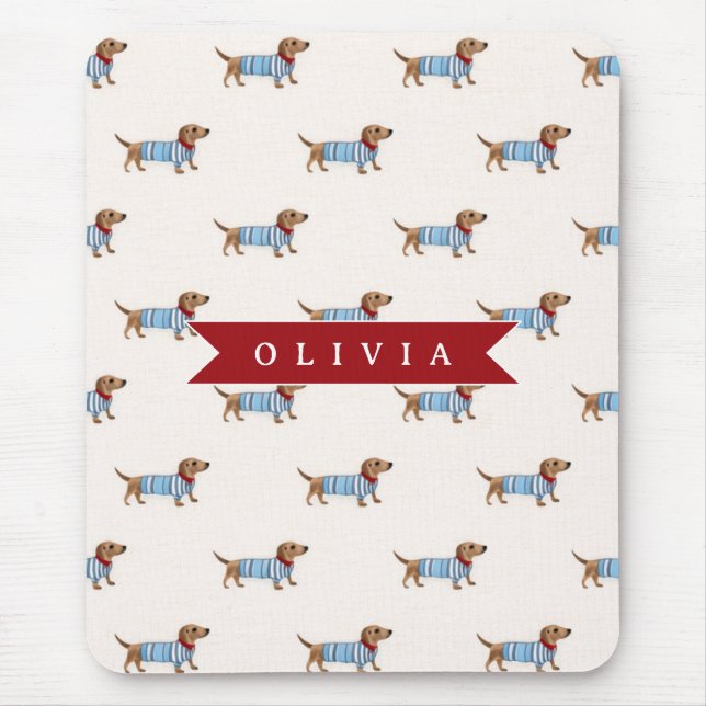 Mousepad Padrão Personalizado de Cachorro Dachshund Fofo e  (Frente)