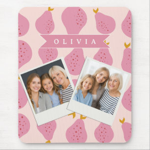 Mousepad Padrão Personalizado de Pêra Rosa Fruta Fofa e Fem