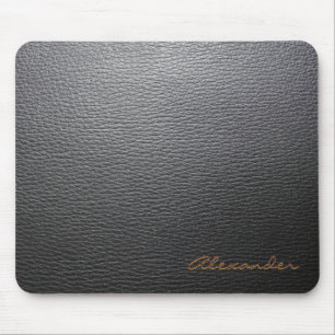 Mousepad Padrão Preto De Couro - Monograma Personalizado