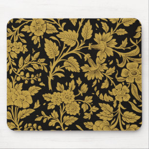 Mousepad Padrão Preto Floral Ouro Antigo Trabalho de Lacage