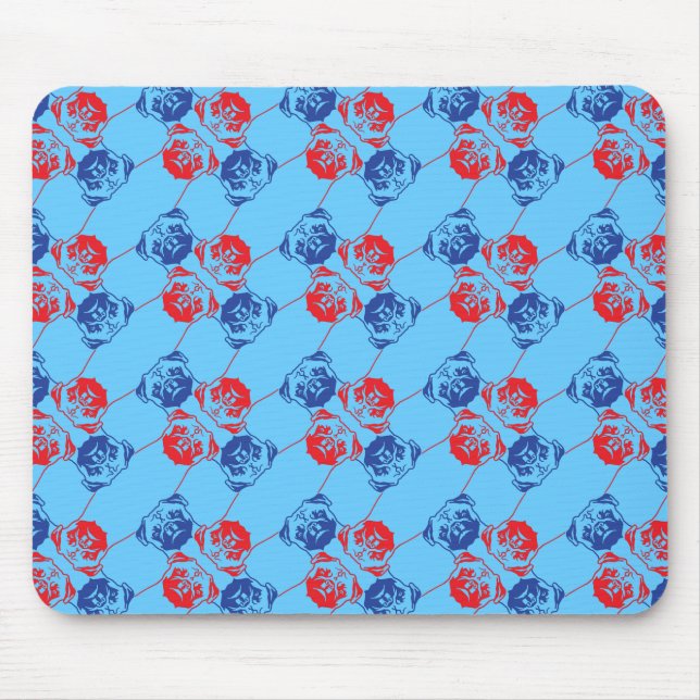 Mousepad Padrão Pug vermelho azul (Frente)