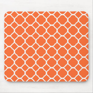 Mousepad Padrão Quatrefoil em Laranja Mandarin e Branco