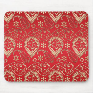 Mousepad Padrão Red Dourado Paisley Bandana