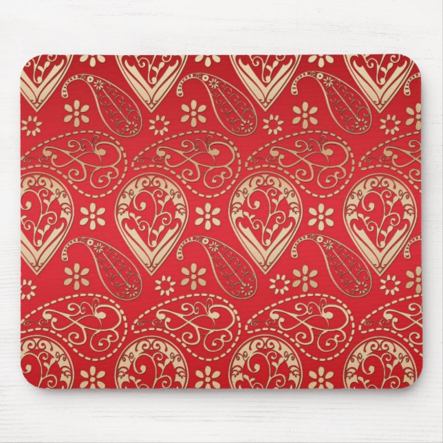 Mousepad Padrão Red Dourado Paisley Bandana (Frente)