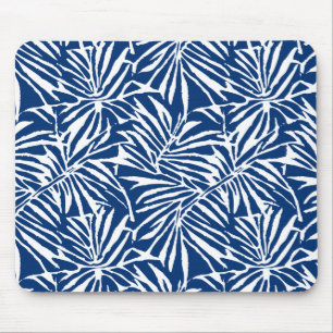 Mousepad Padrão Repetitivo De Folha Tropical Branca E Azul