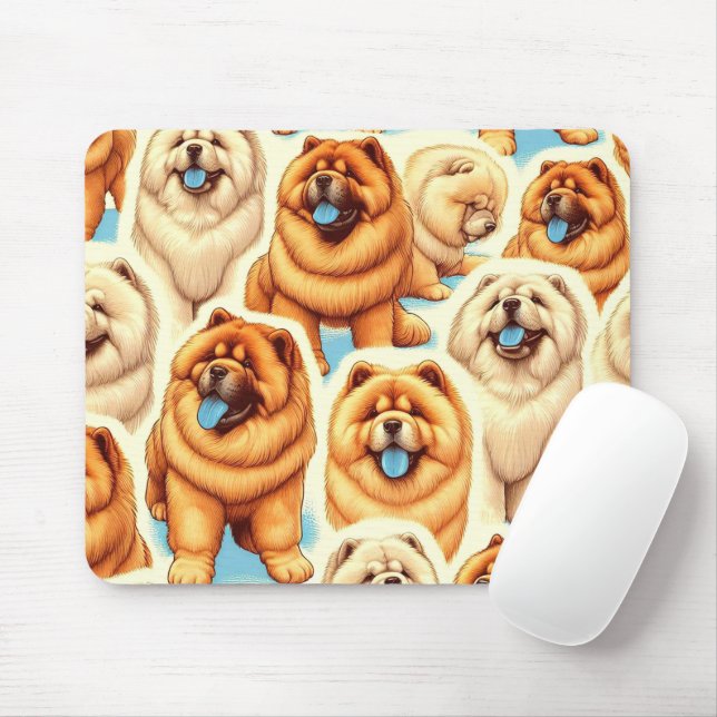 Mousepad Padrão Retro Chow-Chow Sem Vista (Com mouse)