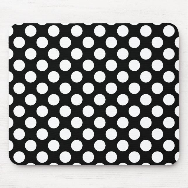Mousepad Padrão Retro de Bolinhas Preto e Branco (Frente)
