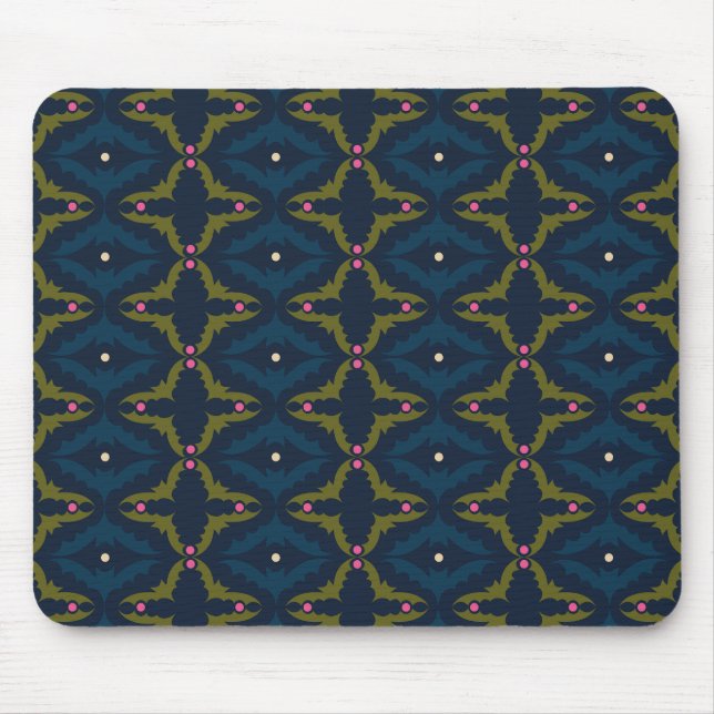 Mousepad Padrão Retro Vintage Azul Profundo (Frente)