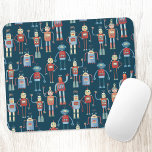 Mousepad Padrão robô escuro<br><div class="desc">Robôs bonitos e úteis do estilo dos anos 50. O vovô provavelmente fez isto no galpão. Inteligência artificial,  mas não de forma assustadora. Arte original de Nic Squirrell.</div>