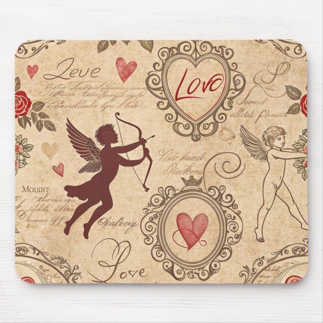 Mousepad Padrão Romântico da Cupido Vintage (3) (Frente)