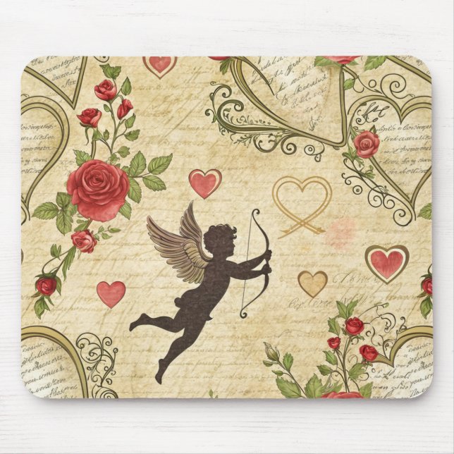 Mousepad Padrão Romântico de Cupido Vintage (7) (Frente)