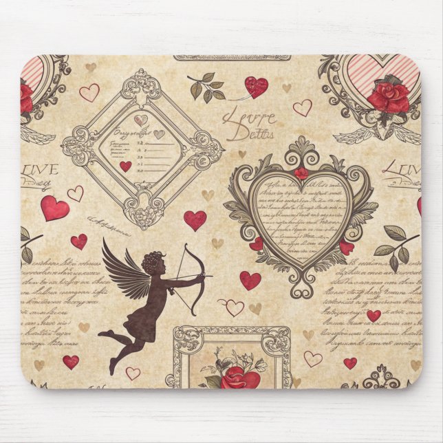 Mousepad Padrão Romântico do Cupido Vintage (8) (Frente)
