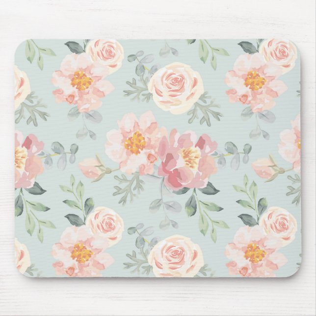 Mousepad Padrão Rosa Rosa Rosa Rosa Pastel Garden (Frente)