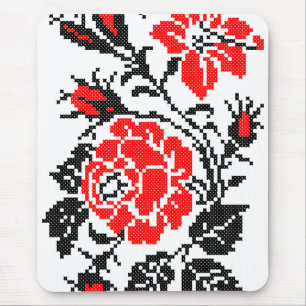 Mousepad Padrão Russo Rosa vermelho&preto