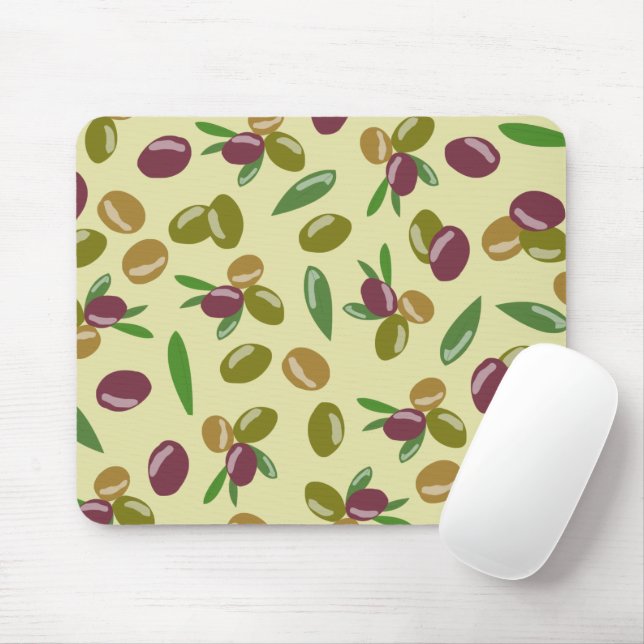 Mousepad Padrão Rustic Olive and Olive Leaves (Com mouse)