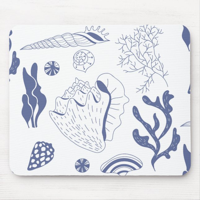 Mousepad Padrão sem costura com conchas marinhas (Frente)