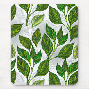 Mousepad Padrão sem costura com folhas verdes de chá
