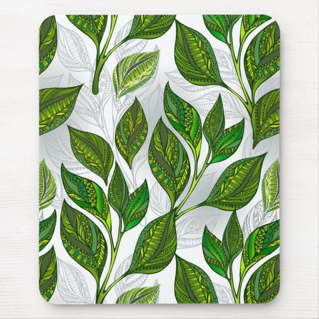 Mousepad Padrão sem costura com folhas verdes de chá (Frente)