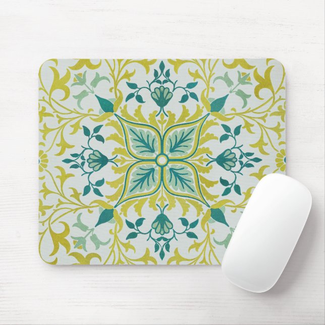 Mousepad Padrão sem costura de teto William Morris em verde (Com mouse)