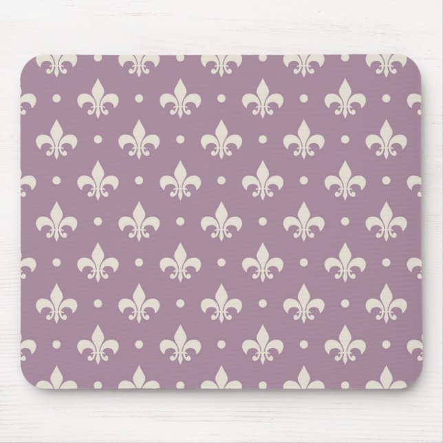 Mousepad Padrão Silver Fleur De Lis em fundo roxo (Frente)
