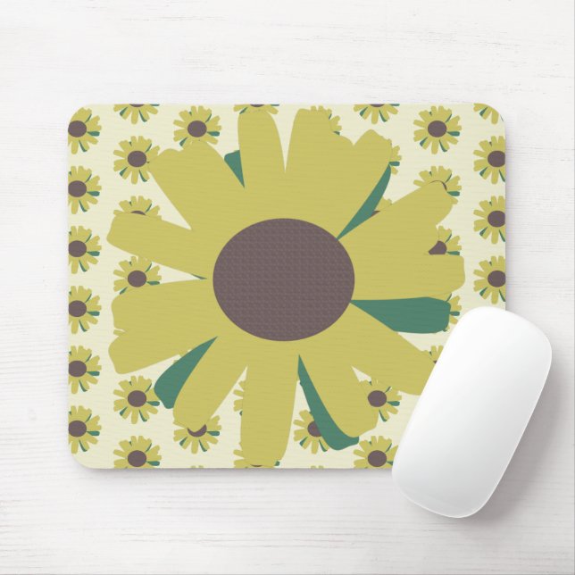 Mousepad Padrão Simples de Flor de Girassol Amarelo (Com mouse)