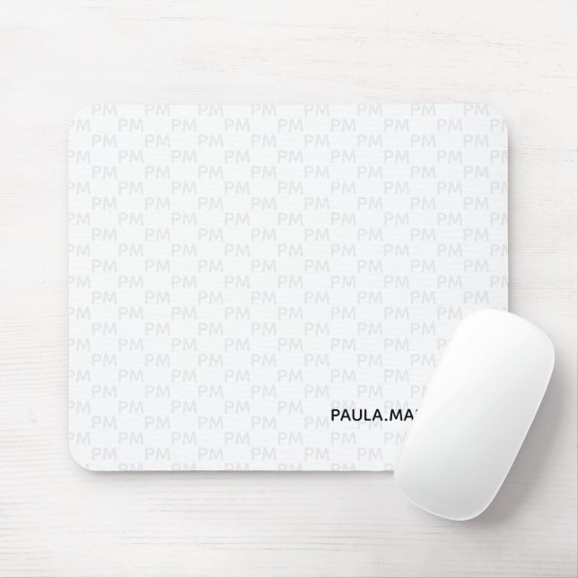 Mousepad Padrão Simples Moderno de Monograma de Cinza Branc (Com mouse)