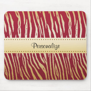 Mousepad Padrão Tiger Impressão Elegante Vermelho e Dourado
