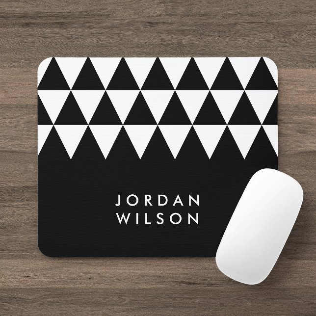 Mousepad Padrão Triangular Branco Minimalista Moderno Preto (Criador carregado)