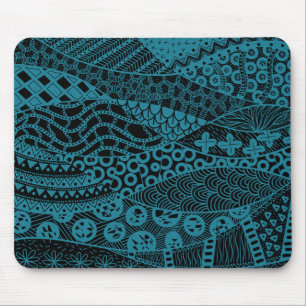 Mousepad Padrão tribal Abstrato Geométrico Azul Elegante
