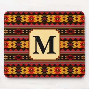Mousepad Padrão Tribal Dourado Vermelho Design do Sudoeste