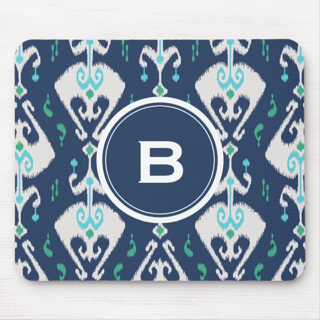 Mousepad Padrão tribal marinho azul-ikat-moderno do Quic (Frente)