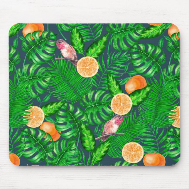 Mousepad Padrão tropical, beija-flores (Frente)