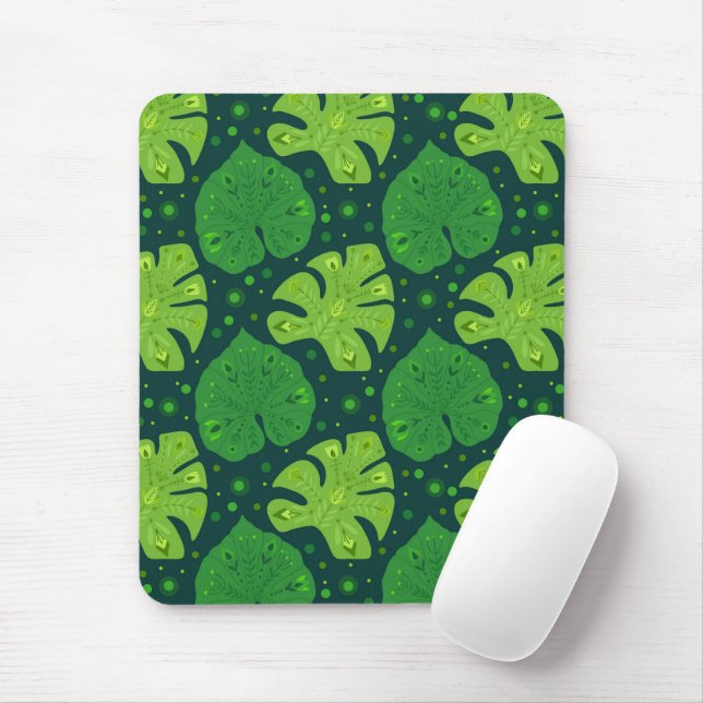 Mousepad Padrão tropical com folhas de líana e monstera (Com mouse)