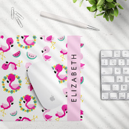 Mousepad Padrão Tropical, Flamingos, Flores, Seu Nome