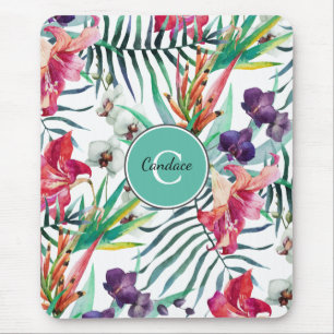 Mousepad Padrão Tropical Floral da Ilha com Monograma