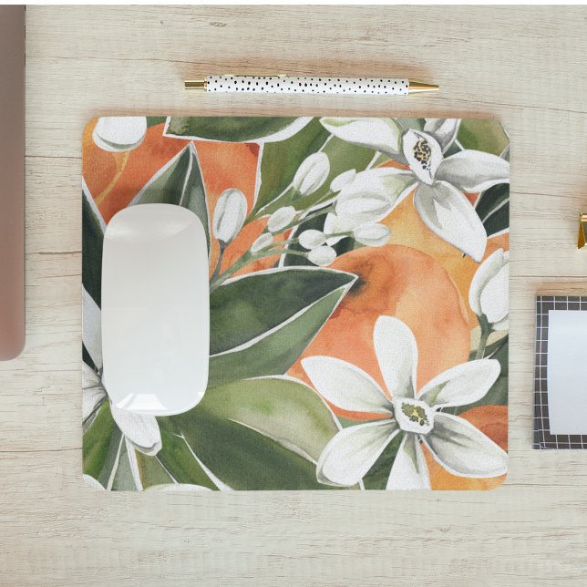 Mousepad Padrão Tropical Laranja e Flores de Água (Criador carregado)