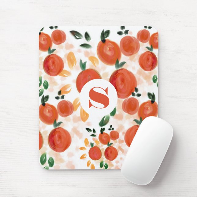 Mousepad Padrão Tropical Laranja e Folhas Monograma (Com mouse)