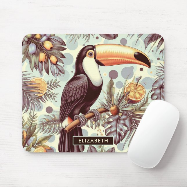 Mousepad Padrão tropical Vintage Toucan (Com mouse)