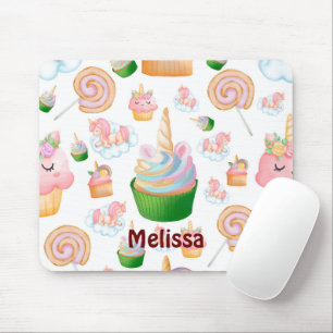 Mousepad Padrão Unicorn do Cupcake de Nome Girly Cor-de-Ros