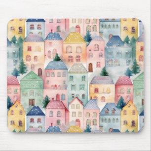 Mousepad Padrão uniforme de aquarela com casas