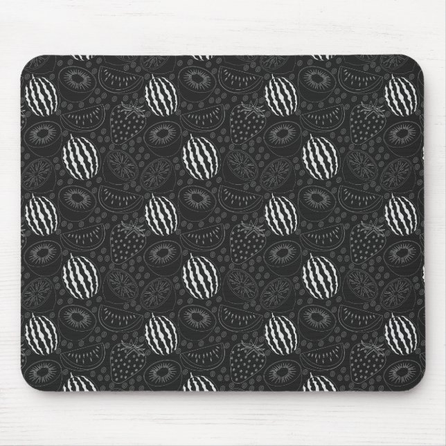 Mousepad Padrão uniforme em fruta preto e branco Tropical (Frente)