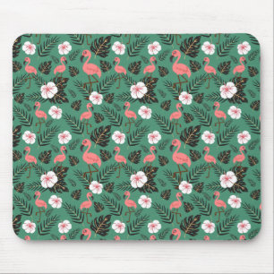 Mousepad Padrão uniforme Flamingo rosa sobre fundo verde