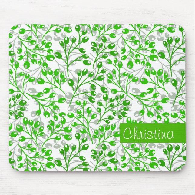 Mousepad Padrão Verde Leafy Moderno Elegante Monograma (Frente)