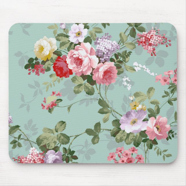 Mousepad Padrão Vintage Elegant Pink Rosa vermelha (Frente)