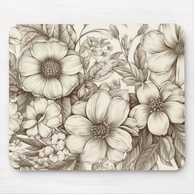 Mousepad Padrão Vintage Floral Sepia (13) (Frente)