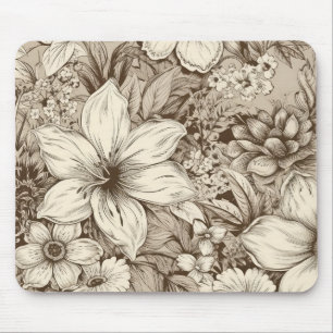 Mousepad Padrão Vintage Floral Sepia (3)