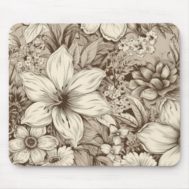 Mousepad Padrão Vintage Floral Sepia (3) (Frente)